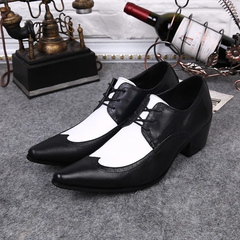 

Mens Dress High Heels Genuine Leather Pointed Toe Classic Men Formal Business Flat Shoes Elegant Gentleman Wedding Shoes