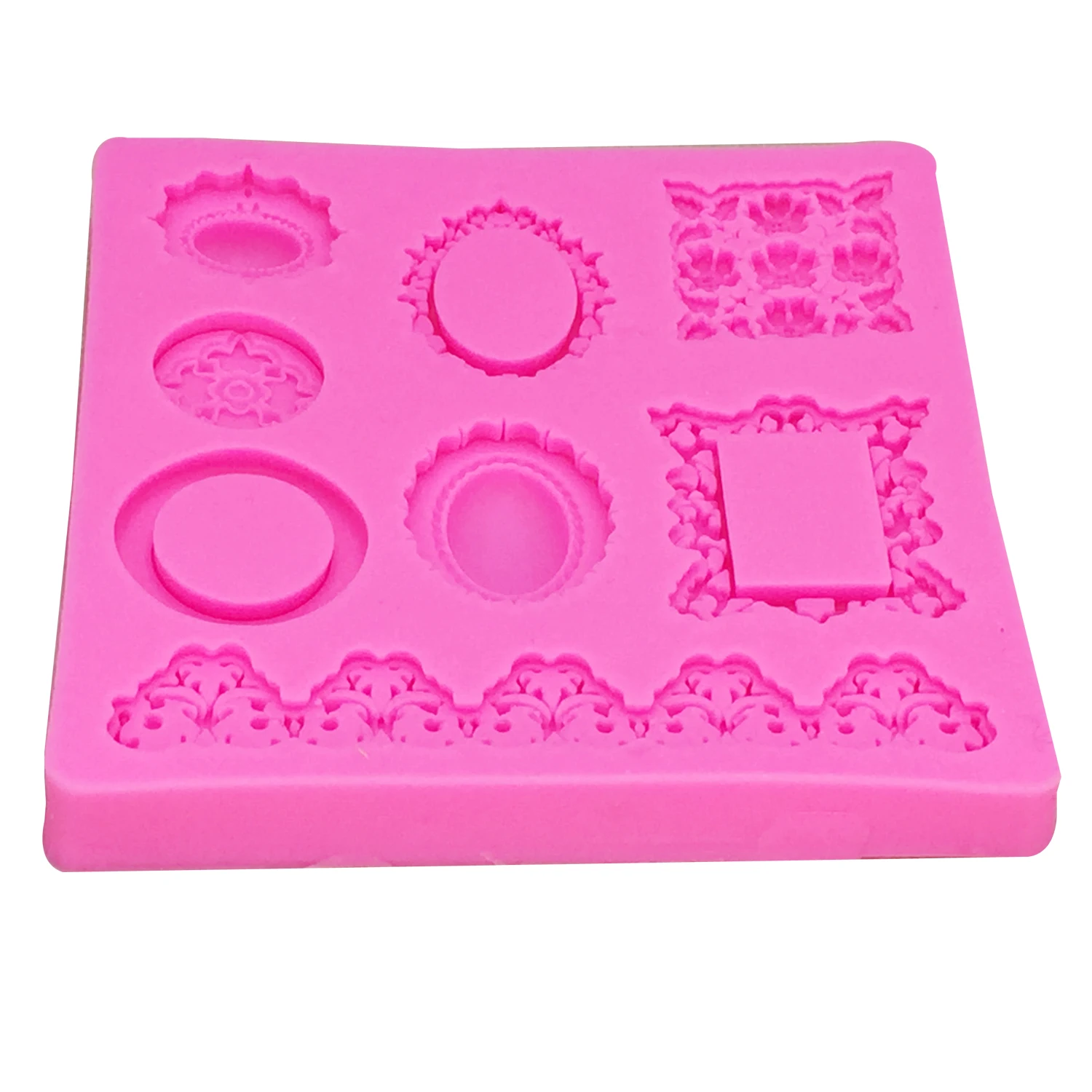 Frame Cake Border Silicone Molds Gem Jewelry Relief Fondant Cake Decorating Tools Gumpaste Chocolate Candy Moulds T1167