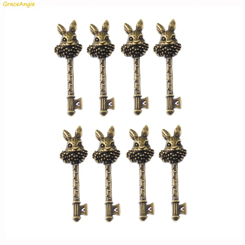 GraceAngie 10pcs Vintage Mr.Rabbit Key Shape Bronze Tone Alloy Retro Style Charms DIY Necklace Findings Jewelry Making Materials