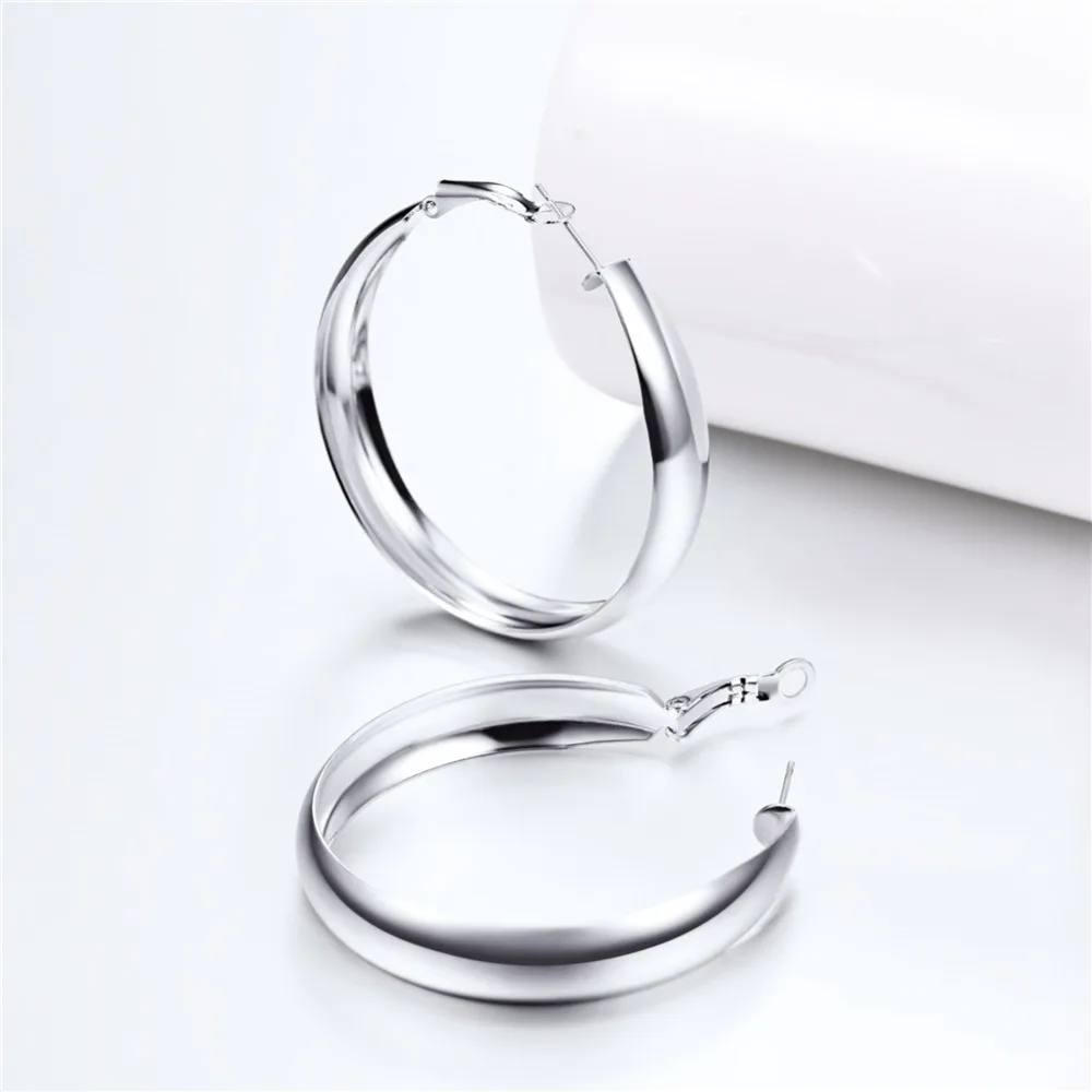 U7 Chunky Stainless Steel  40mm Round Hoop Earring Gold Color Vintage Women Brincos Jewelry