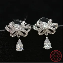 925 silver needle Jewelry Shiny Cz Zirconia Bowknot Stud Earrings Pendientes Boucles D'oreilles S-e349