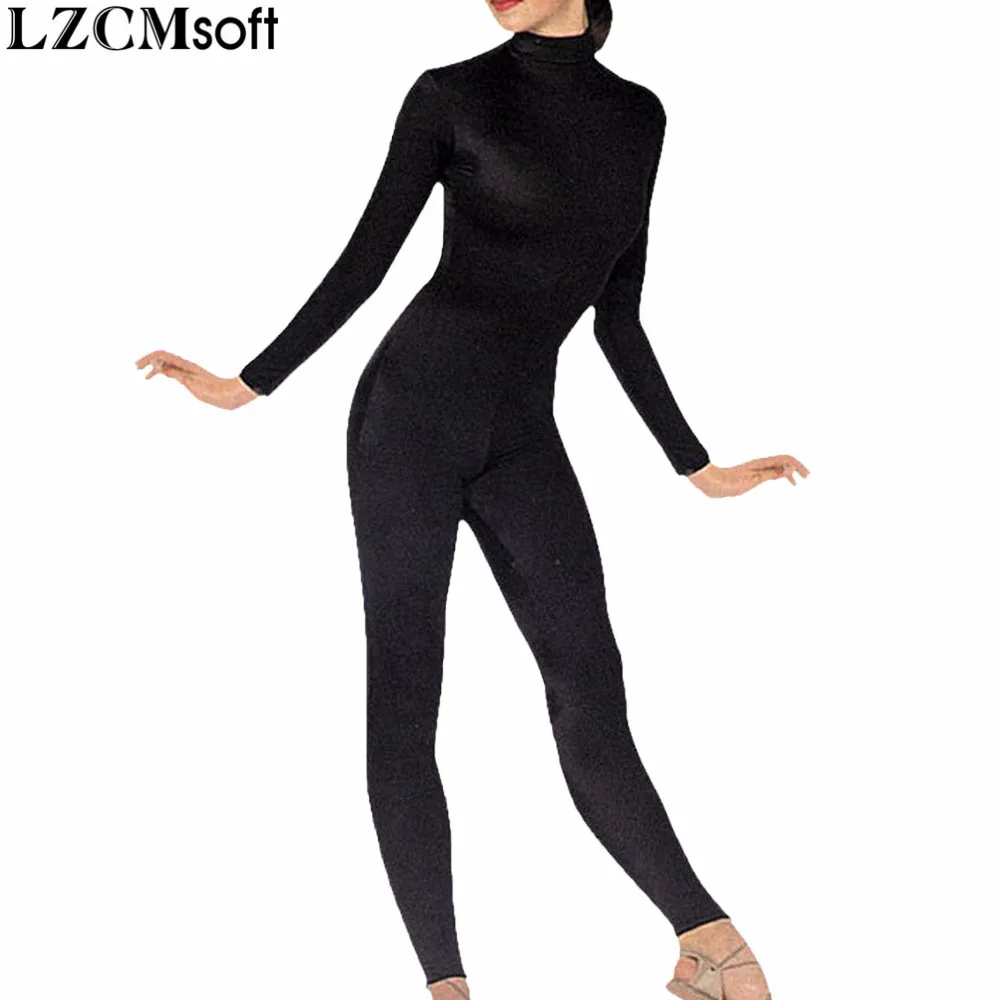 LZCMsoft Women Long Sleeves Unitards for Gymnastics Turtleneck Black Unitards Spandex Footless Unitard Dance Wear Costumes