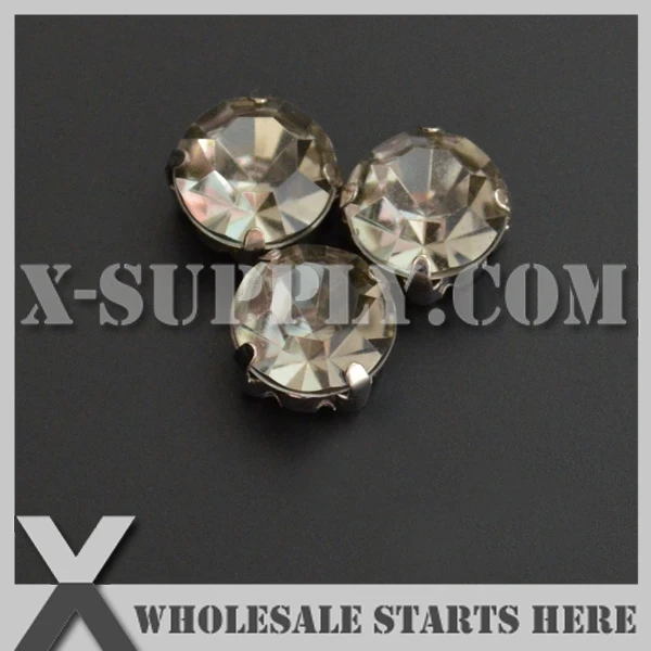 5mm Mounted #19 Lt.Black Diamond Round Pointed Acrylic Rhinestone Chaton in Silver NICKEL Sew on Setting for Shoe,Garment