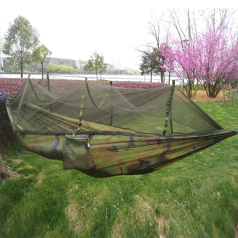 Factory direct wholesale custom outdoor parachute fabric hammock double person green air tent with mosquito net