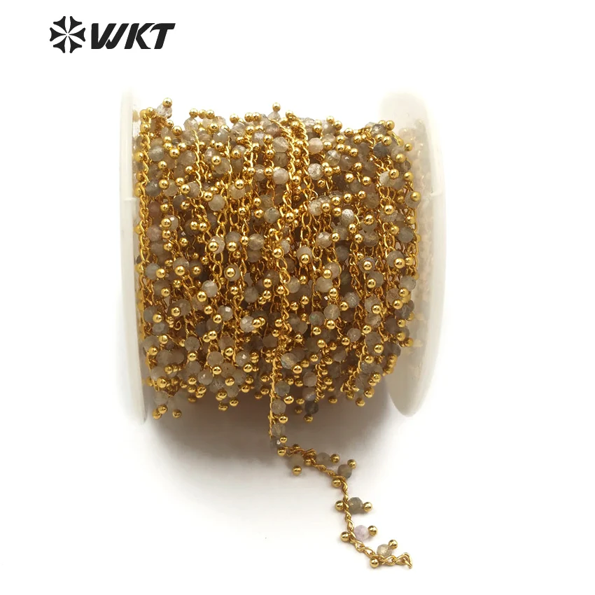 

WT-RBC091 WKT Best selling chain bracelet necklace cool color high quality gray beads with brass rosary gold chain accessories