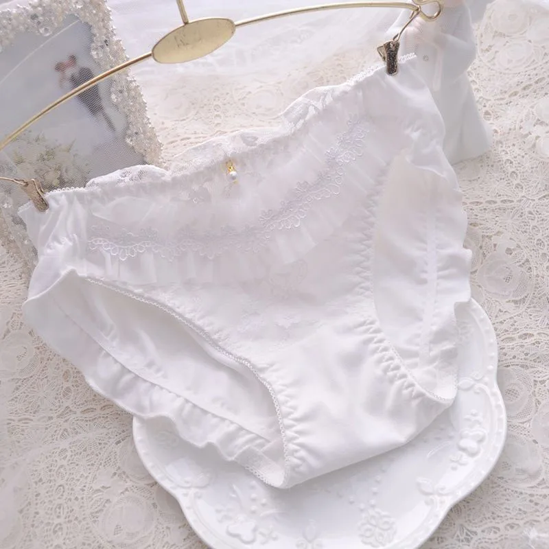 Ruffle Principessa Biancheria Intima di Cotone Del Merletto Del Ricamo Della Vita Medio Mutandine E Boxer Senza Soluzione di Continuità delle Donne