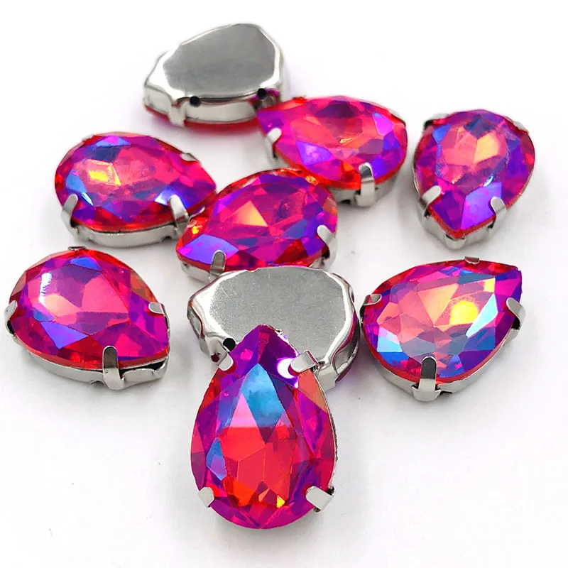 New arrival Teardrop shape crystal Glass sliver base flatback sew on rhinestones with claw for DIY clothing Accessories