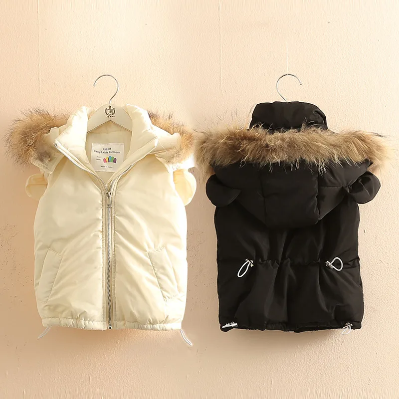 2025 Winter 2-10 Years Animal Ear Faux Fur Hat Solid Color Thickening Plus Velet Outwear Kids Baby Girl Hooded Vests Waistcoats