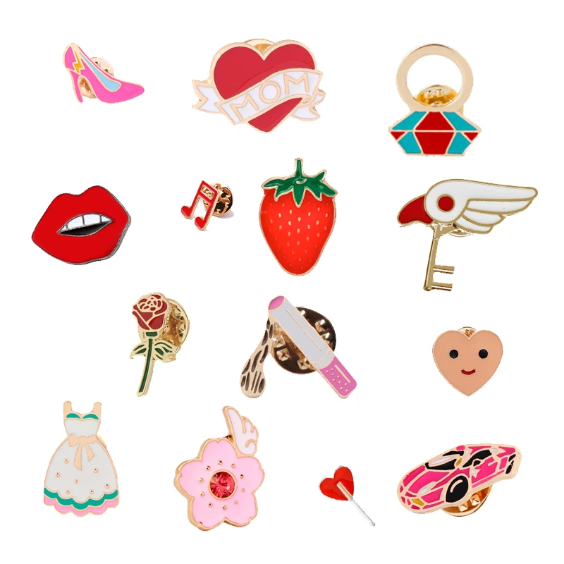 Fashion Creative Pins for Sexy Women High Heel Cigarette Heart Flower Personality Brooches Dress Denim Shirt Badge Jewelry Girl