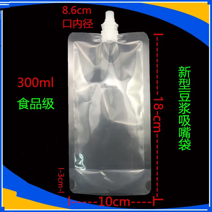 10*18cm 300ml 100Pcs/ Lot Jelly Liquid Clear Plastic Doypack Spout Bag Drinking Empty Stand Up PE Poly Spout Storage Pack Pouch