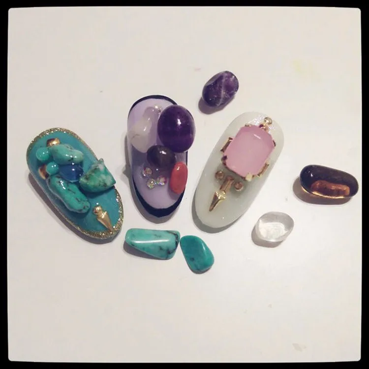 12 색 천연 옥 자갈 라인석 네일 아트 크리스탈 스톤, 네일 아트 조각 DIY 장식