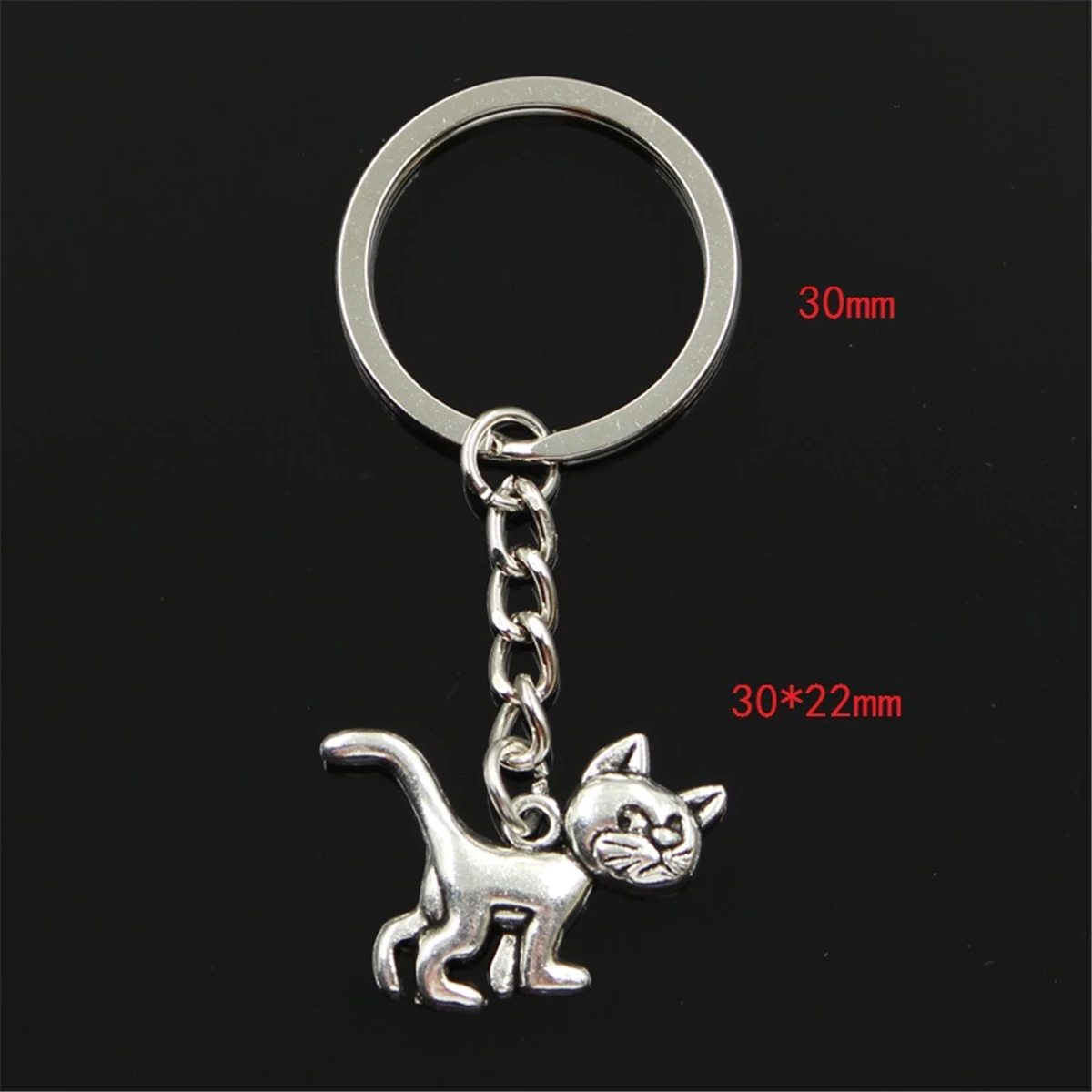 New Fashion Men 30mm Keychain DIY Metal Holder Chain Vintage Cat 30x22mm Silver Color Pendant Gift