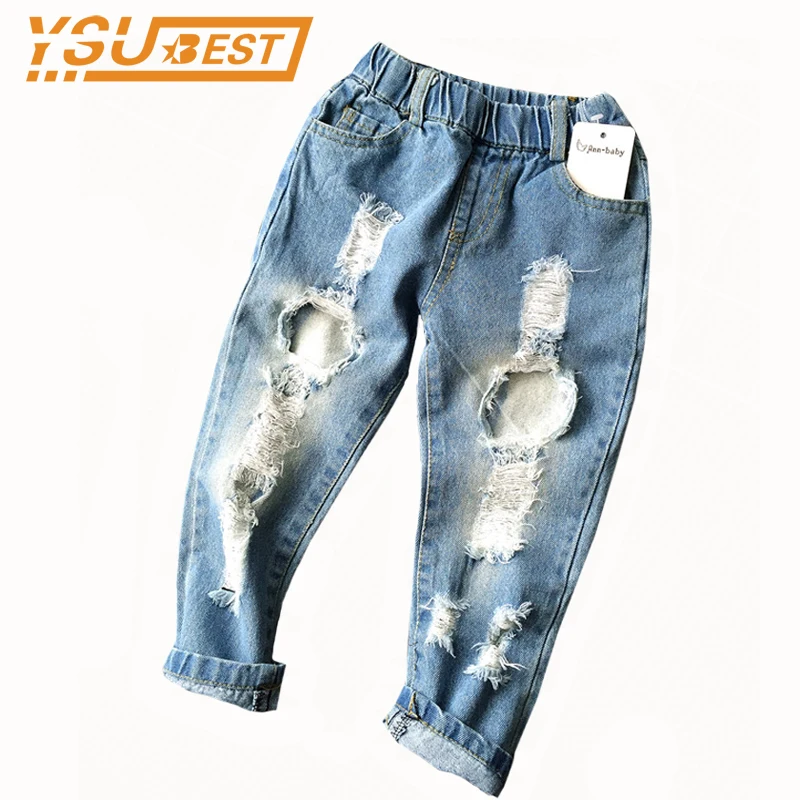 Boys Girls Hole Jeans Pants 1-6yrs Kids Trousers Autumn Fashion Designer Brand Children Denim Pants Casual Ripped Jeans