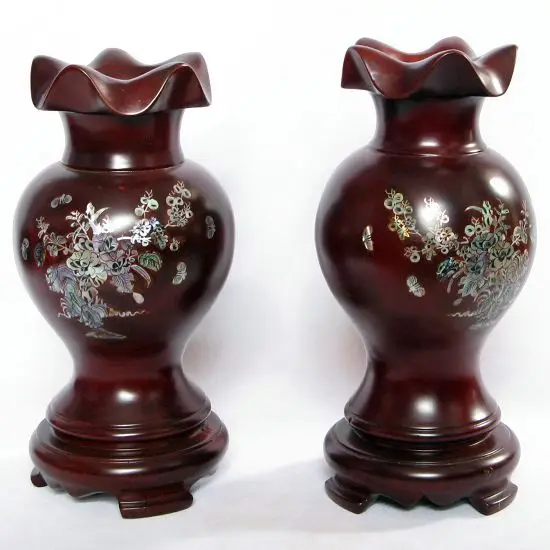 Zhai Dongyang wood carving crafts Gallery Mahogany Wood Vase ornaments inlaid shell flower Home Furnishing medium quality