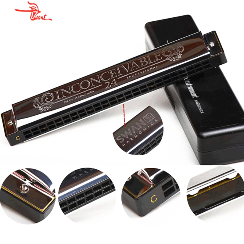 Swan 24 holes Tremolo Harmonica Key of C  harp Mouth Organ Musical Instruments Gaita woodwind mundharmonika