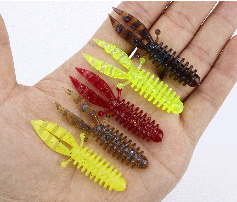 Angel köder weicher Köder künstliche Pop Mini Garnelen 5,5 cm/1,1g Wurm Maden lockt Schraub klemme Schwänze Los 10 Stück – Detail 13