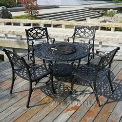 5pcs barbecue set  BBQ table Garden/Patio Table Chairs cast Aluminium outdoor patio furniture set with fire table waterproof