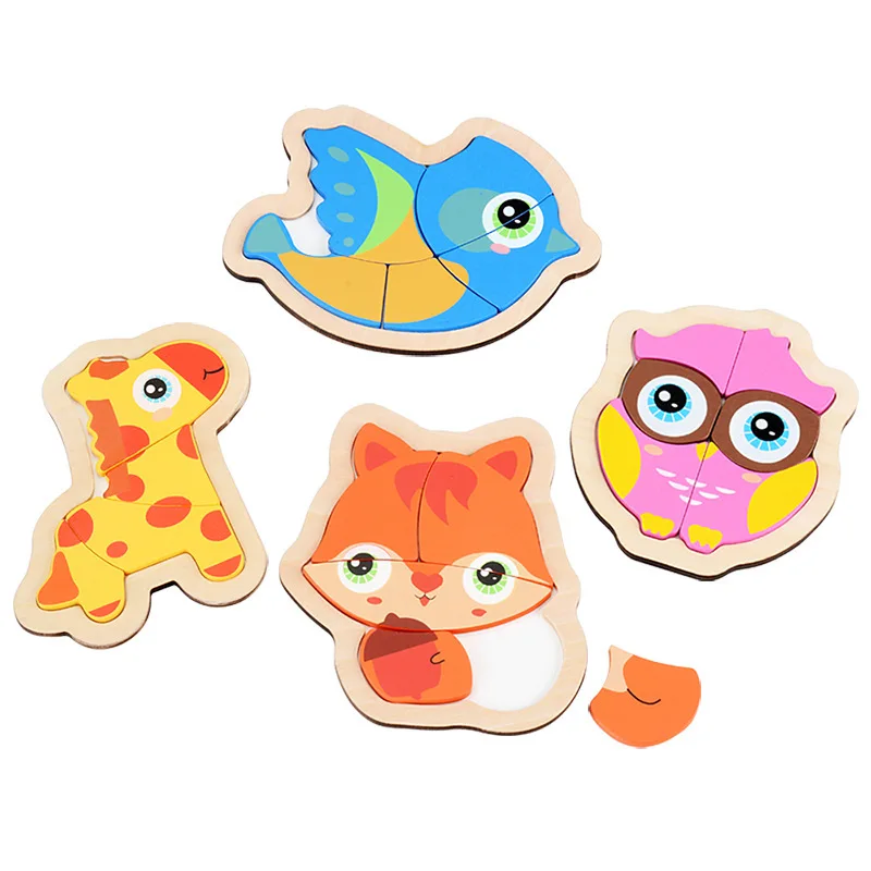 

4PCS Wooden 3d Puzzles Kids Toys Montessori Materials Kawaii Animals Giraffe Owl Jigsaw Puzzle Educational Toys For Children