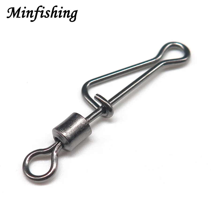 Minfishing 50 pcs Rolling Swivel with Italian Snap Fishing Hook Connector Fishing Swivel Accessorries