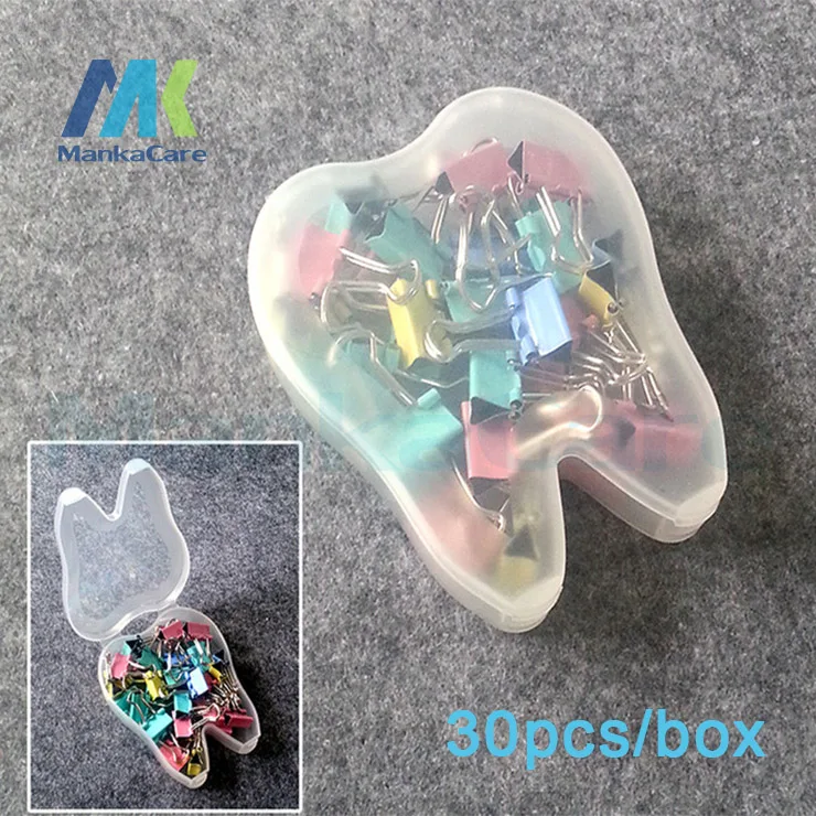 

2 Boxes of Dental Home School Stationery Binder clips paper clips pushpins plastic clip Office Accessories with Tooth Shape Box