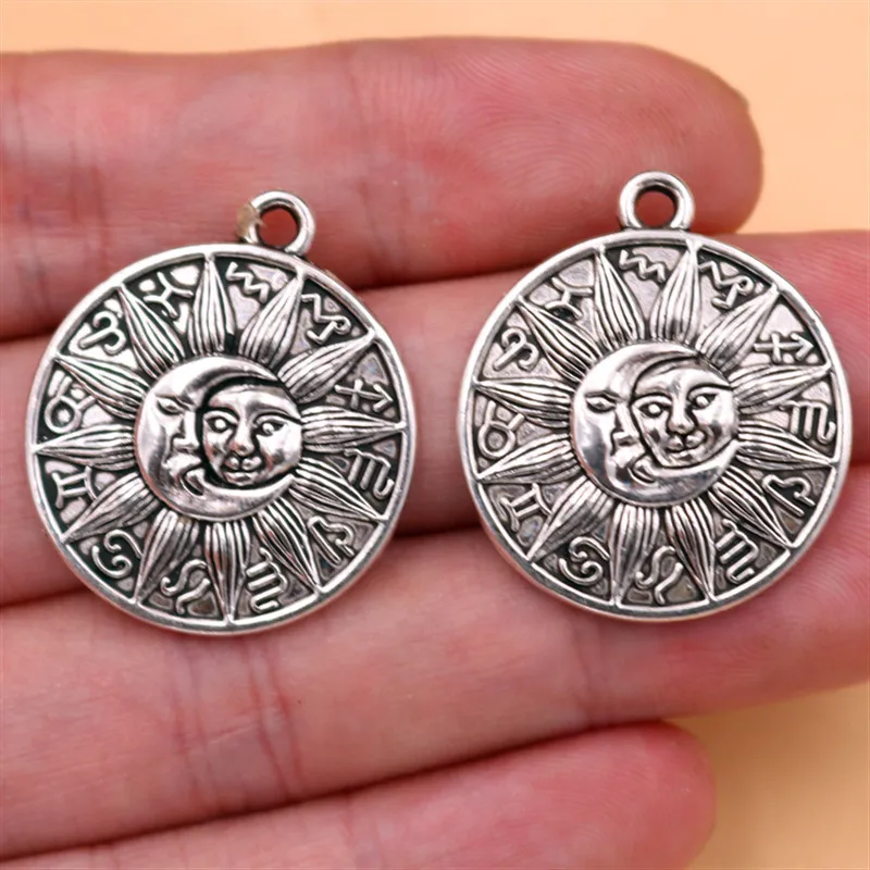 8pcs Astrology Medallion Celestial Charms Moon And Sun Jewellery Pendants DIY Charms For Bracelet Necklace Making 29*25mm A267
