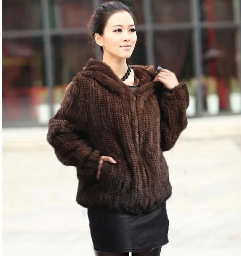 Mink fur jacket fur knit Jumpsuit jacket cap casual fashion fur mink coat