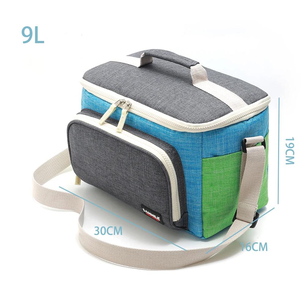 SANNE 9L New Polyester Oxford Thickening Insulated Cooler Bag Front With a Pocket Portable Shoulder Strap PEVA Inner Lunch Bag