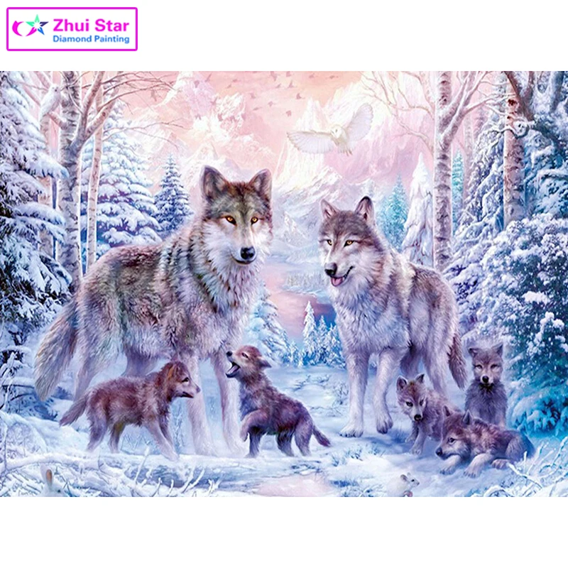 5D Diy diamond painting cross stitch Forest Wolf Family Full Square stone Diamond embroidery Needlework Rhinestone Mosaic Crafts