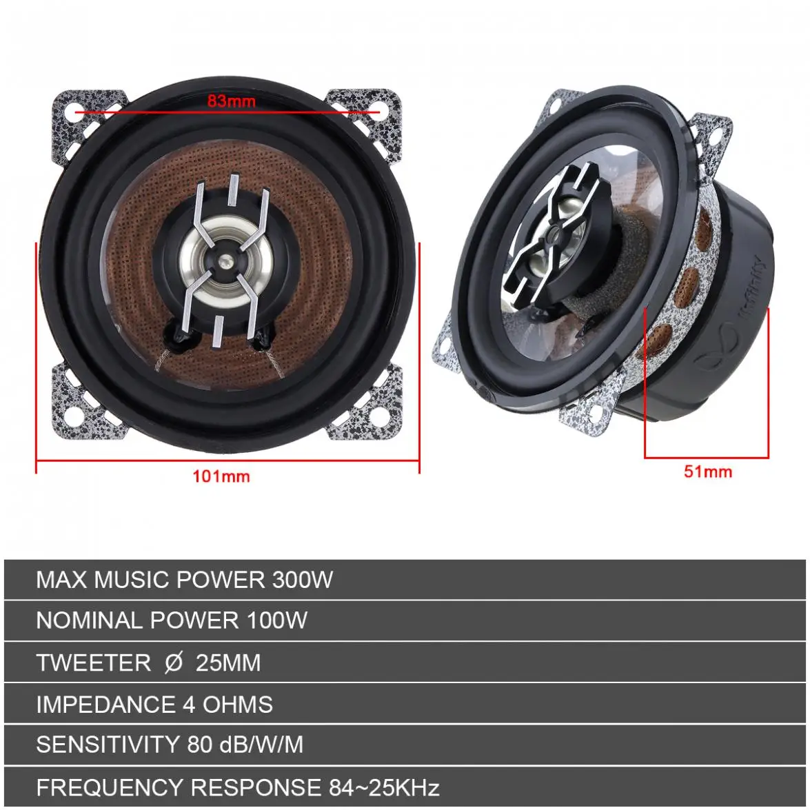 2pcs Universal 4 Inch 300W Car Coaxial  Auto Audio Music Stereo Full Range Frequency Hifi Speakers Non-destructive Installation