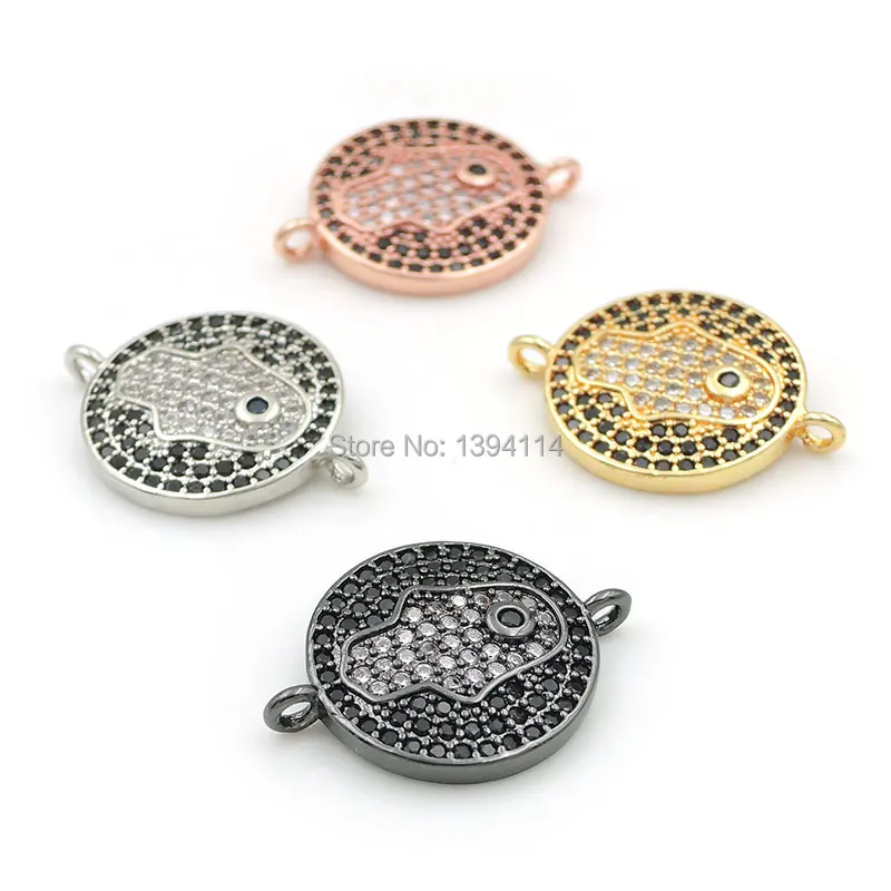 20*15*2mm Micro Pave Clear&Black CZ Round Connector With Palm Pattern Fit For Women As DIY Bracelets Accessory