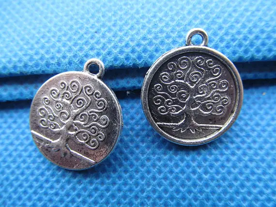 100pcs 15mm Antique Silver tone/Antique Bronze Filigree Lucky Wish Tree of Life Round Pendant Charm/Finding,DIY Accessory