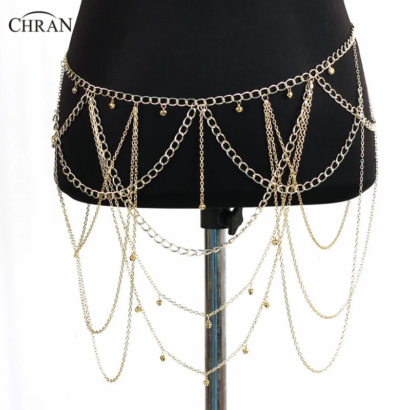 Chran Dangle Multilayer Tassel Women Body Jewelry Hot Sexy Bikini Cross Body Link Leaf Necklace Belly Waist Slave Chain BCJ202