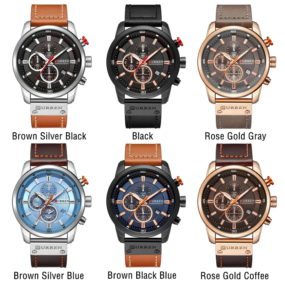 Reloj CURREN 8291 İzle erkekler Chronograph erkek spor saatler deri askeri Quartz saat su geçirmez erkek saat Relogio Masculino