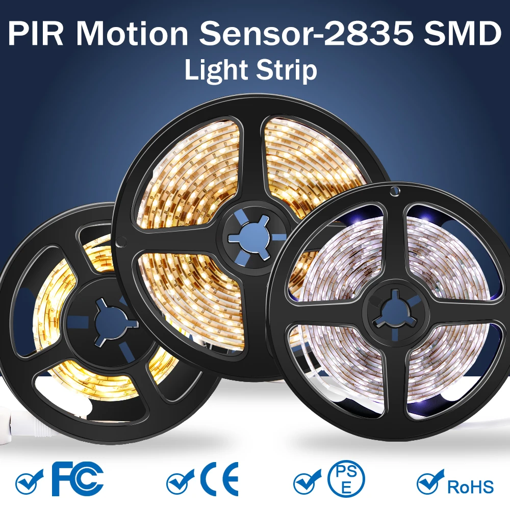 PIR LED tira Sensor de movimiento LED gabinete de cocina cinta de luz LED Flexible tira de luz impermeable dormitorio lámpara de