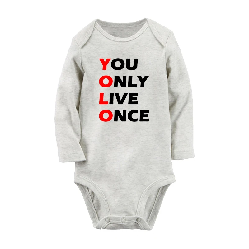 You Only Live Once YOLO Design Newborn Baby Boys Girls Outfits Long Sleeve Jumpsuit 100% Cotton Print Infant Bodysuit Set