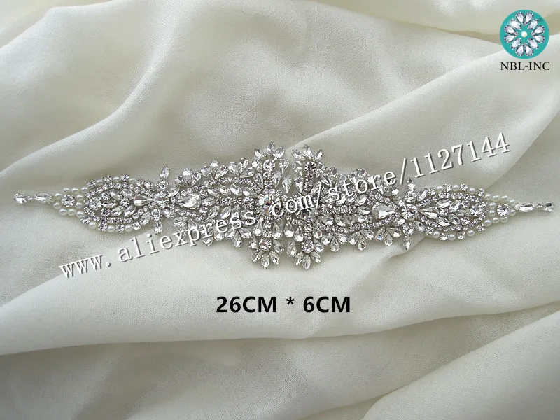 (30PCS )Wholesale bridal hand beaded crystal rhinestone sash appliques iron on for wedding dresses sash belt WDD0853