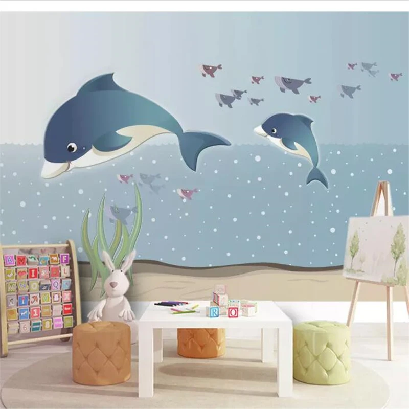 wellyu  Custom wallpaper   Marine Whale Children's Room Wall Nordic Creative Wall Sticker Decorative Painting   wallpapers