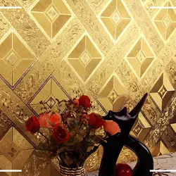 Papel tapiz De aluminio dorado 3D estereoscópico clásico De lujo, Papel tapiz De techo De barra KTV, entramado cuadrado dorado
