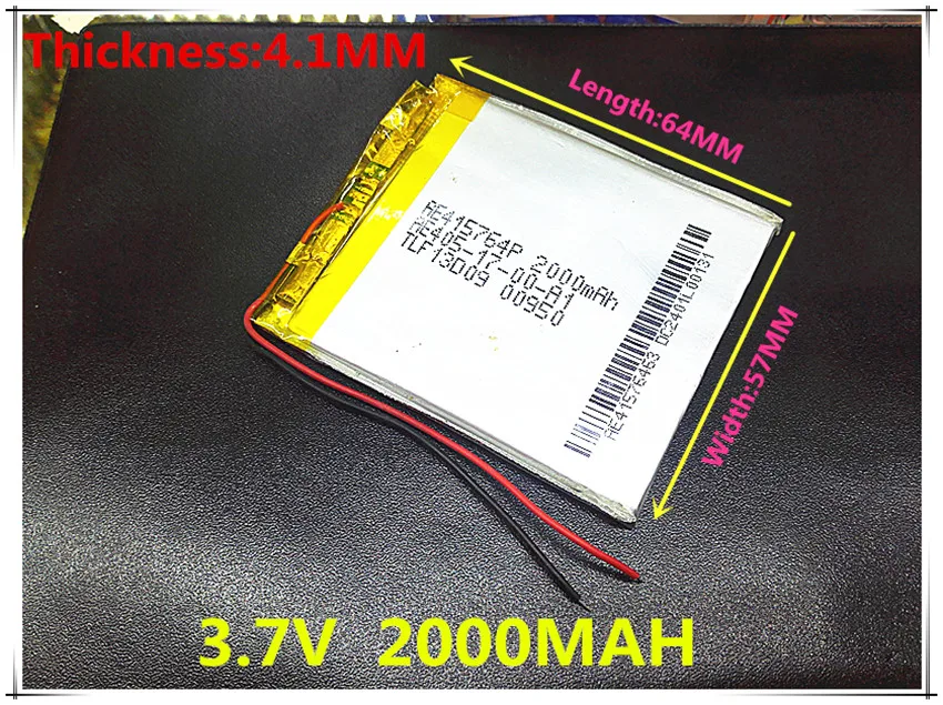 ! 3.7V 2000mah 415764 Polymer Lithium Li-Po Rechargeable Battery For GPS DVD PAD e-book tablet pc power bank