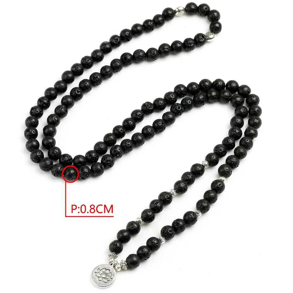 8mm Natural Lava Rock Stone Healing 108 Buddhist Prayer Beads Mala Men Women Bracelet Necklace Essential oil therap Yoga Jewelry