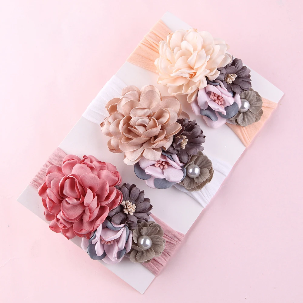 16pc/lot Newborn Kids Wide Nylon Headbands,Satin Burned Flower Match Nylon Headbands Children Girls Hair Accessories