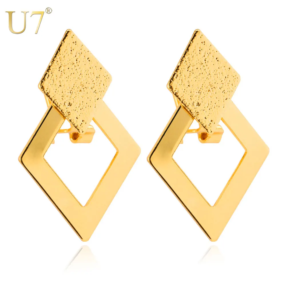 

U7 Geometric Dangle Rhombus Earrings Gold/Silver Color Fashion Jewelry Trendy Drop Earrings For Women Gift E403 QC24