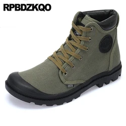 Outdoor Tactical Combat Booties Plus Size Casual Denim Boots Rubber Sole High Top Canvas Shoes Men High Top Green Sneakers