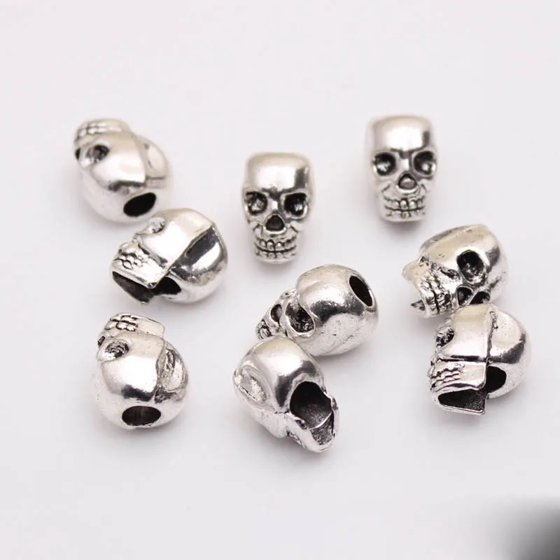 10pcs/lot Punk Skull Zinc Alloy Big Hole Spacer Beads 13x10mm Tibetan Silver Metal Charm Beads Accessories DIY Jewelry Making
