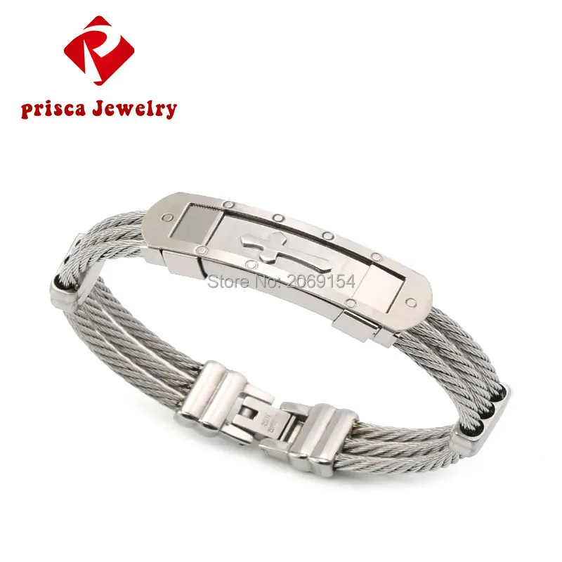 PAPERPLUS |   Brazalete cruzado de acero inoxidable para hombre. Documento de oro. Joyería de alambre de Hip Hop. Encanto Negro. Nuevo