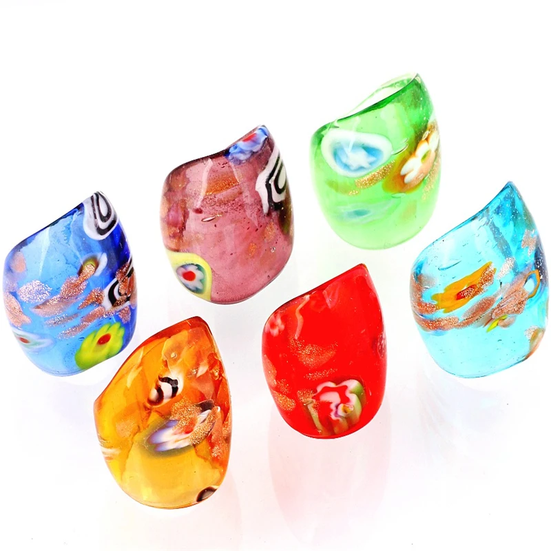 QianBei Mixed Bohemian Flower Pattern Glass Ring Jewelry Fashion Wholesale 12PCS/lot Glaze Rings Murano Ring For Women Gifts