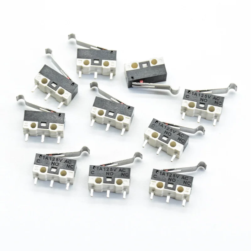 10pcs Micro Limit Switch Push Button Switch 1A 125V AC Mouse Switch 3Pins Long handle Roller Lever Arm SPDT 12* 6 *6mm TIAIHUA