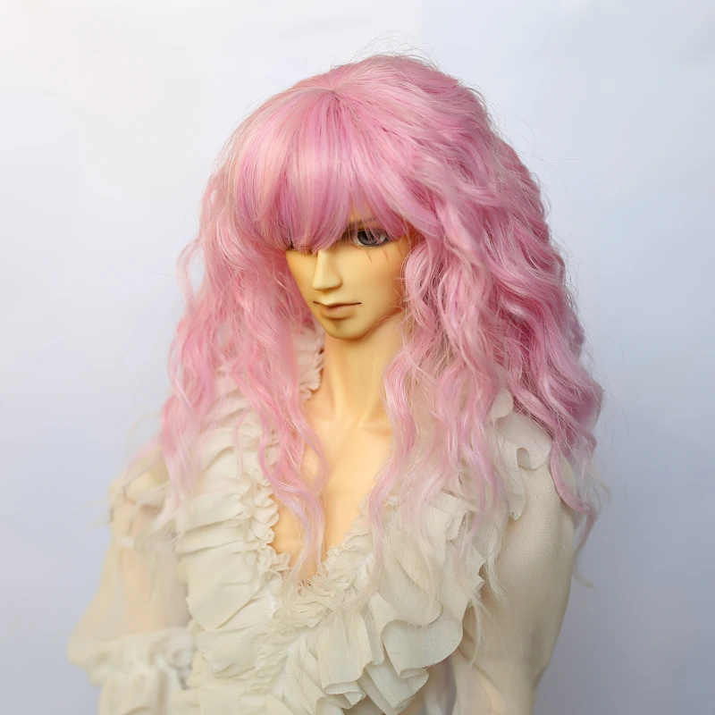 New bjd SD kostüm puppe perücke 1/3 gericht stil Rosa gradienten farbe corn perm tief lockiges haar für puppe kopf größe 22-24 CM