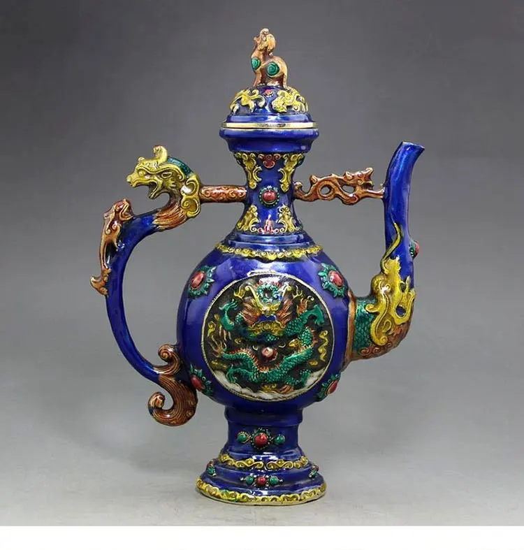 Christmas gift Ancient Chinese cloisonne longfeng lion statue of the teapot home decorationMetal crafts