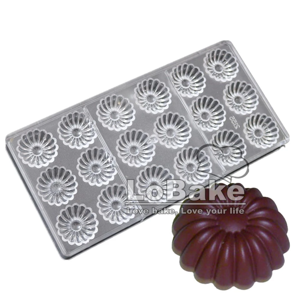 18 cavities round fun flower shape PC Polycarbonate plastic candy fondant mold for chocolate formas baking tools